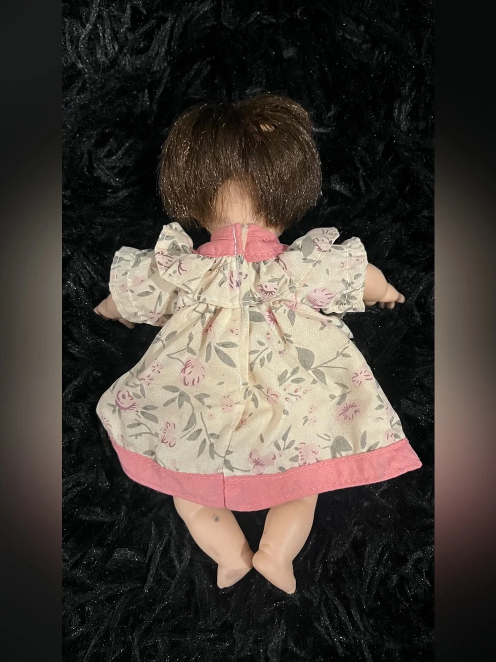 Vintage Floral Baby Doll in Pink Dress - Soft Play Toy